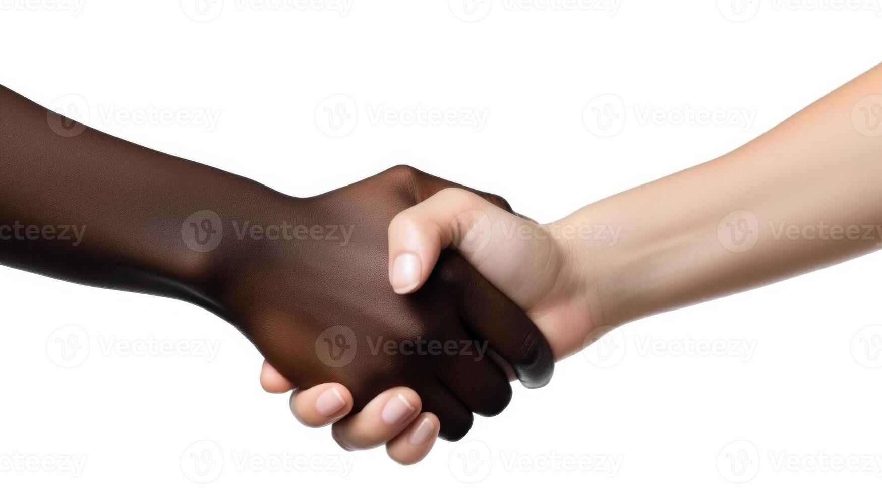 Friendly or casual handshake between interracial persons. . photo