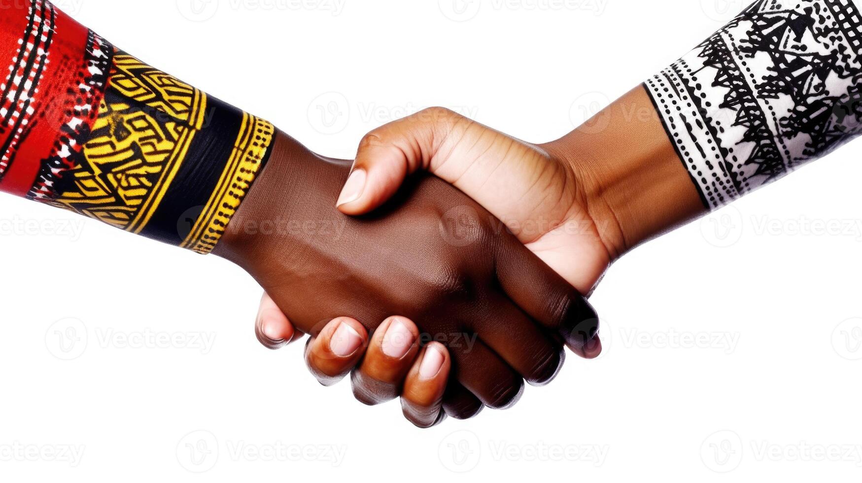 Friendly or casual handshake between interracial persons. . photo