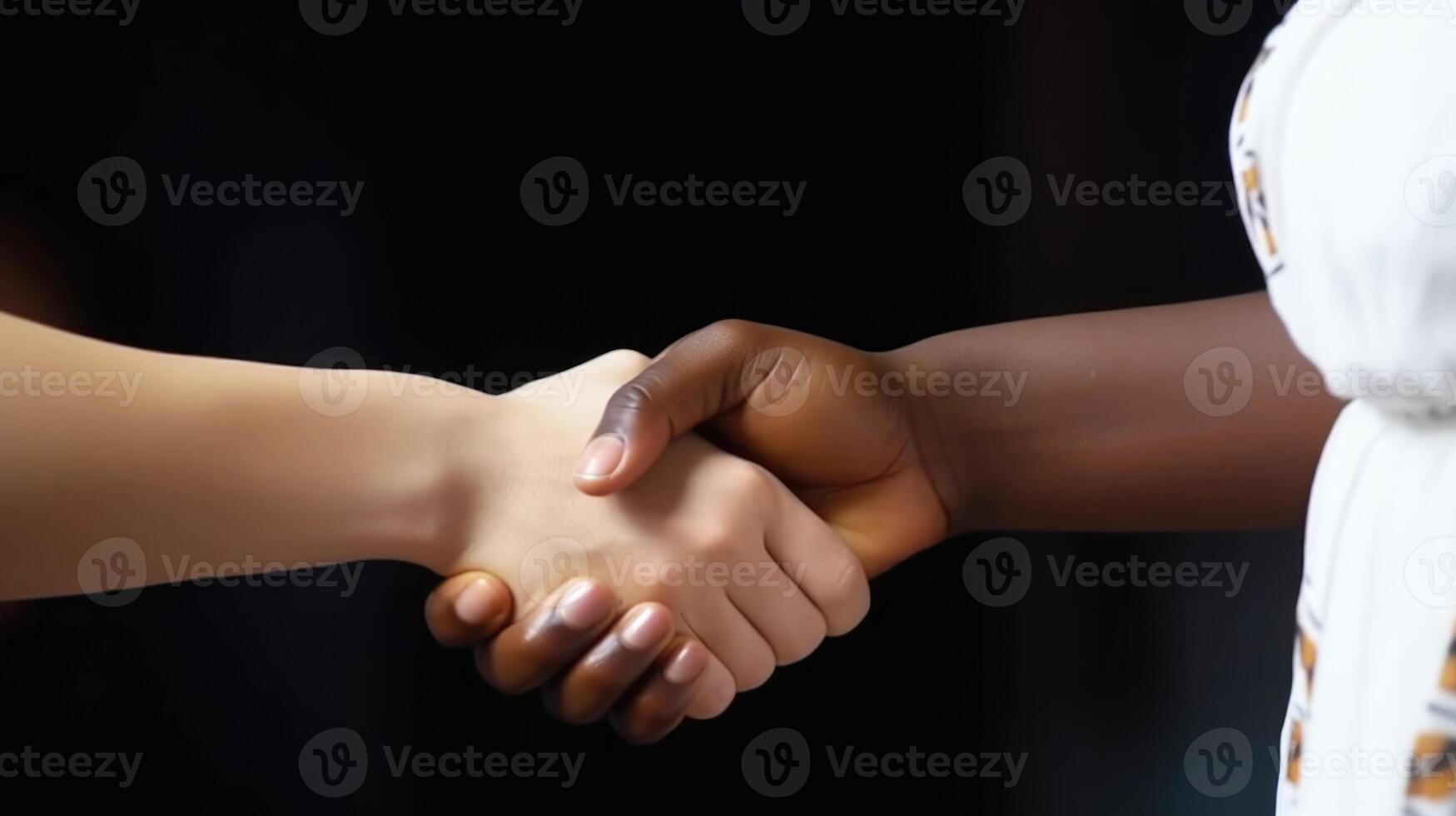Friendly or casual handshake between interracial persons. . photo