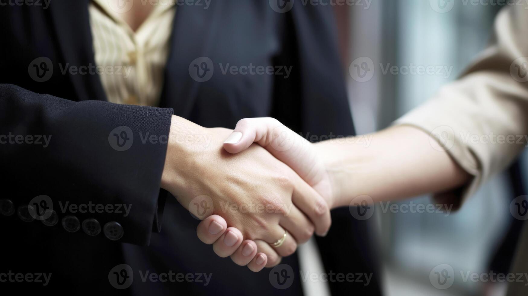 Business handshake between two women. Close up. Vertical Banner. . photo