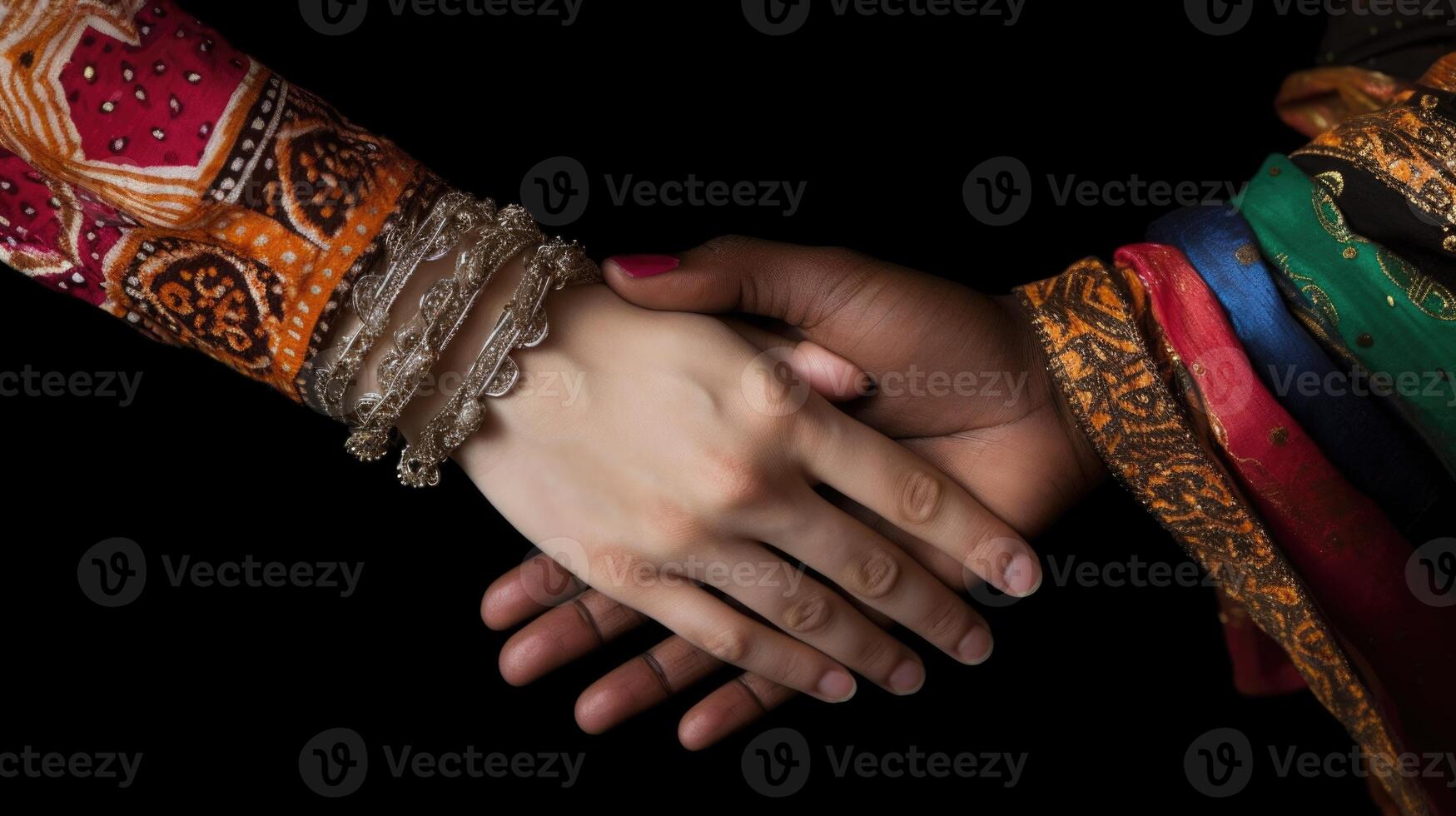 Friendly or casual handshake between Multicultural Asian Women in their traditional attires. . photo