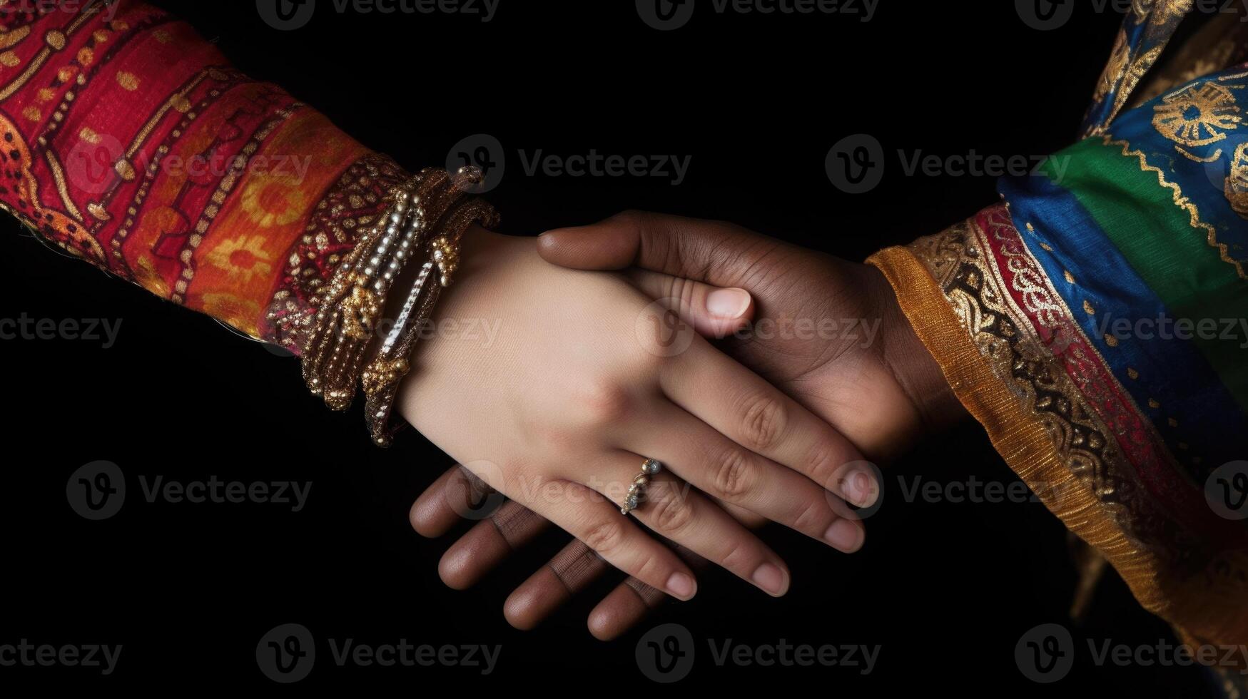 Friendly or casual handshake between Multicultural Asian Women in their traditional attires. . photo