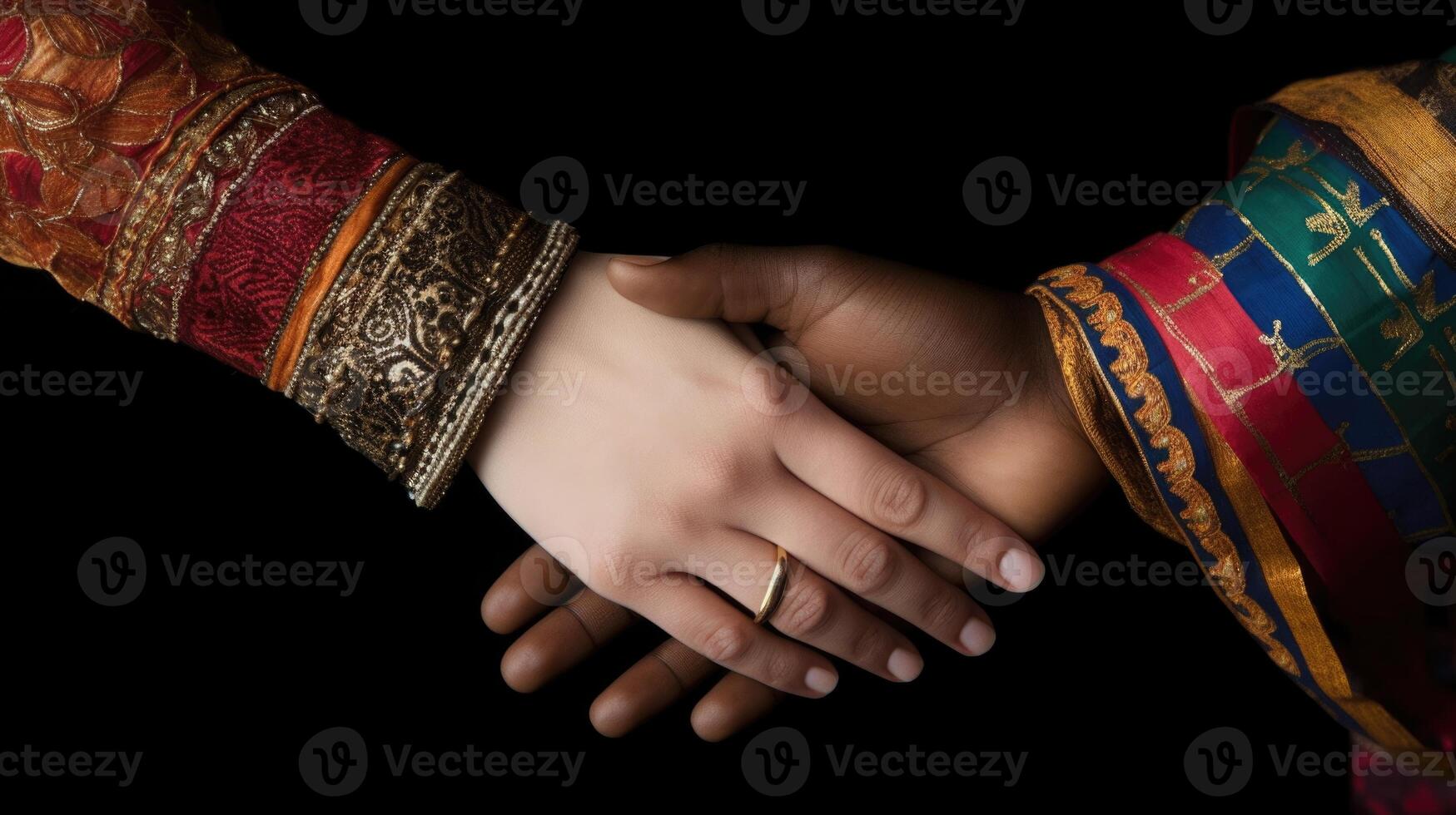Friendly or casual handshake between Multicultural Asian Women in their traditional attires. . photo
