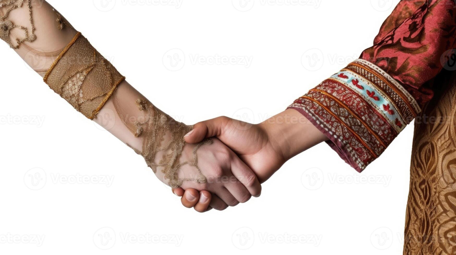Friendly or casual handshake between Arabian Cultural Women in their traditional attires. . photo