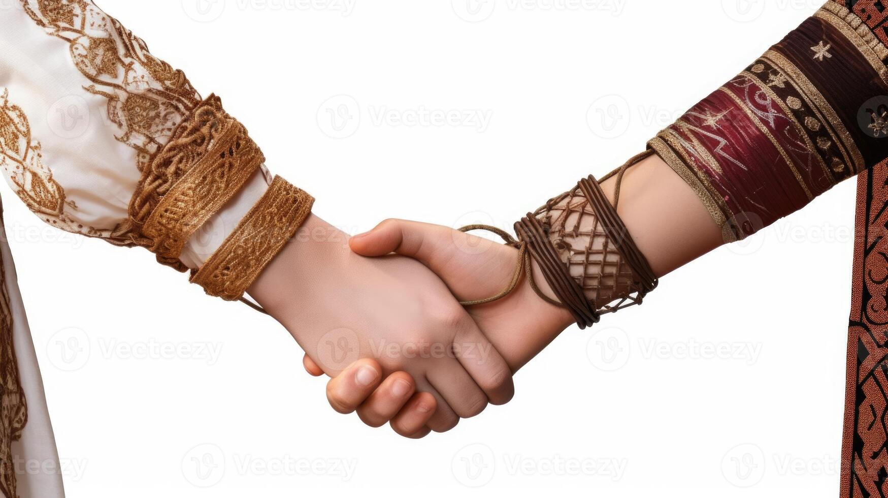 Friendly or casual handshake between Arabian Cultural Women in their traditional attires. . photo