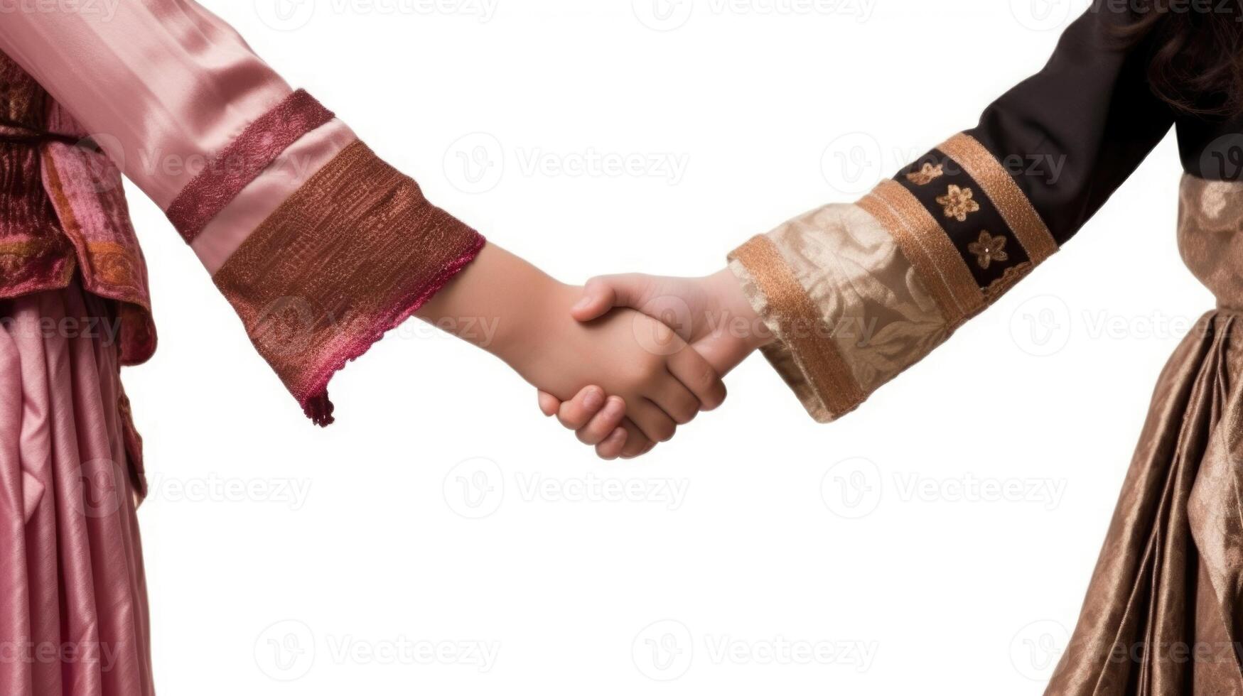 Friendly or casual handshake between Arabian Cultural Women in their traditional attires. . photo