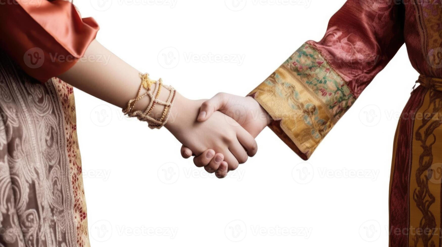 Friendly or casual handshake between Arabian Cultural Women in their traditional attires. . photo