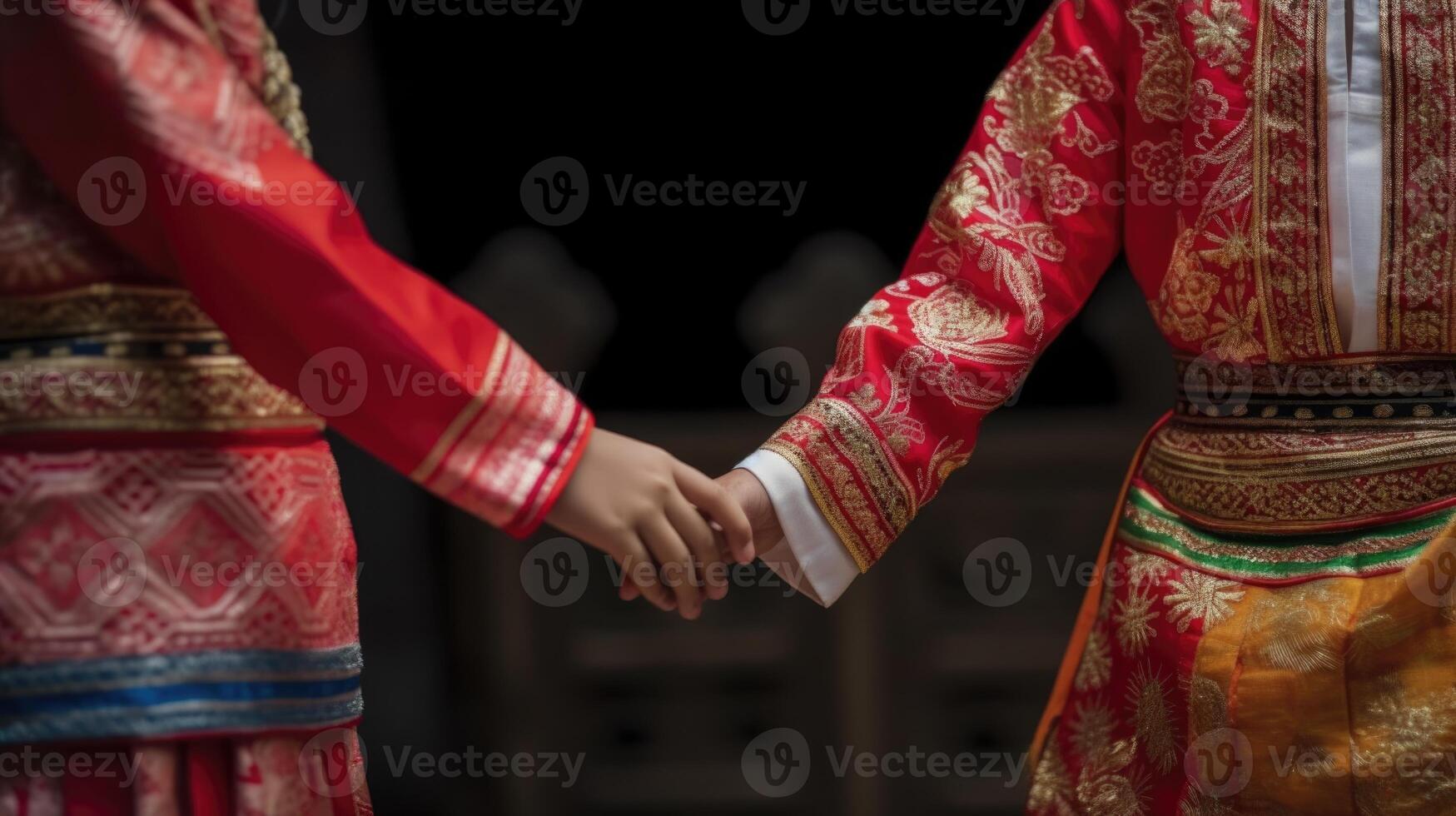 Friendly or casual handshake between Indonesian Women in their traditional attires. . photo