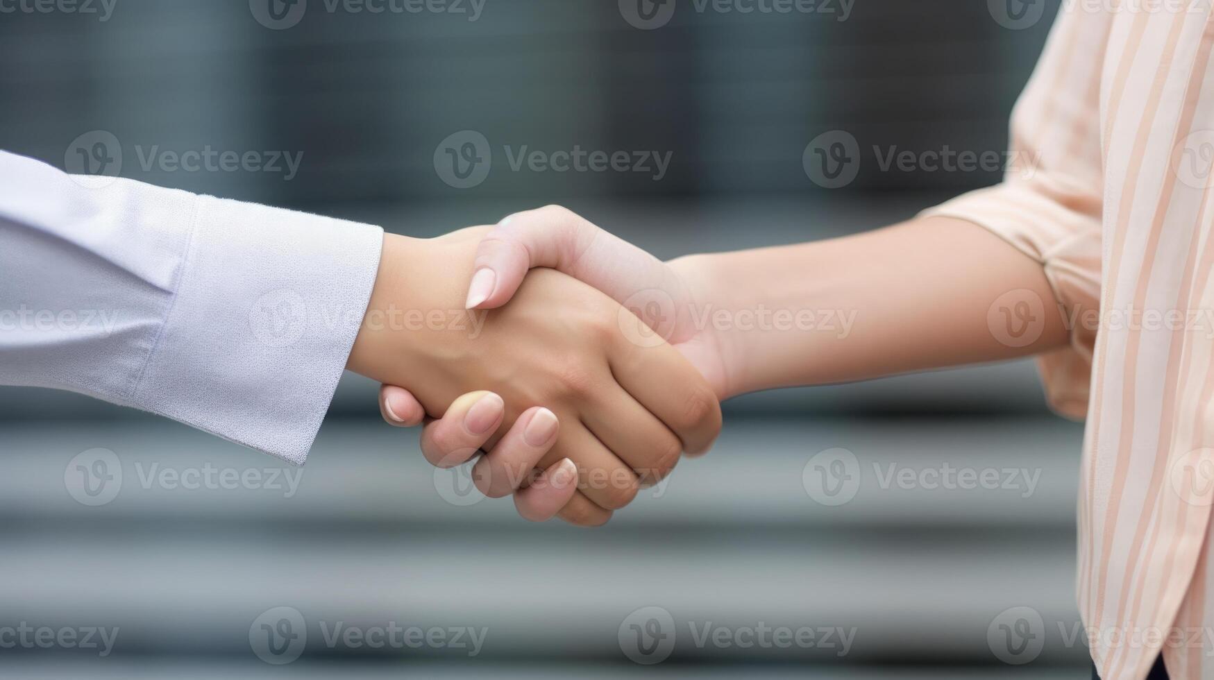 Friendly or casual handshake between two women. Close up. . photo