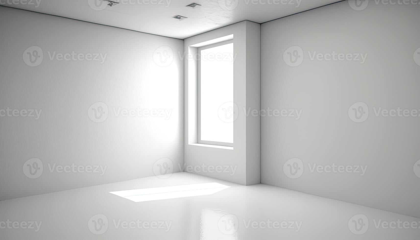 Empty room with window, walls, floor and ceiling. 3d blank interior of living room, office, gallery, studio or hallway, realistic illustration in perspective view. . photo