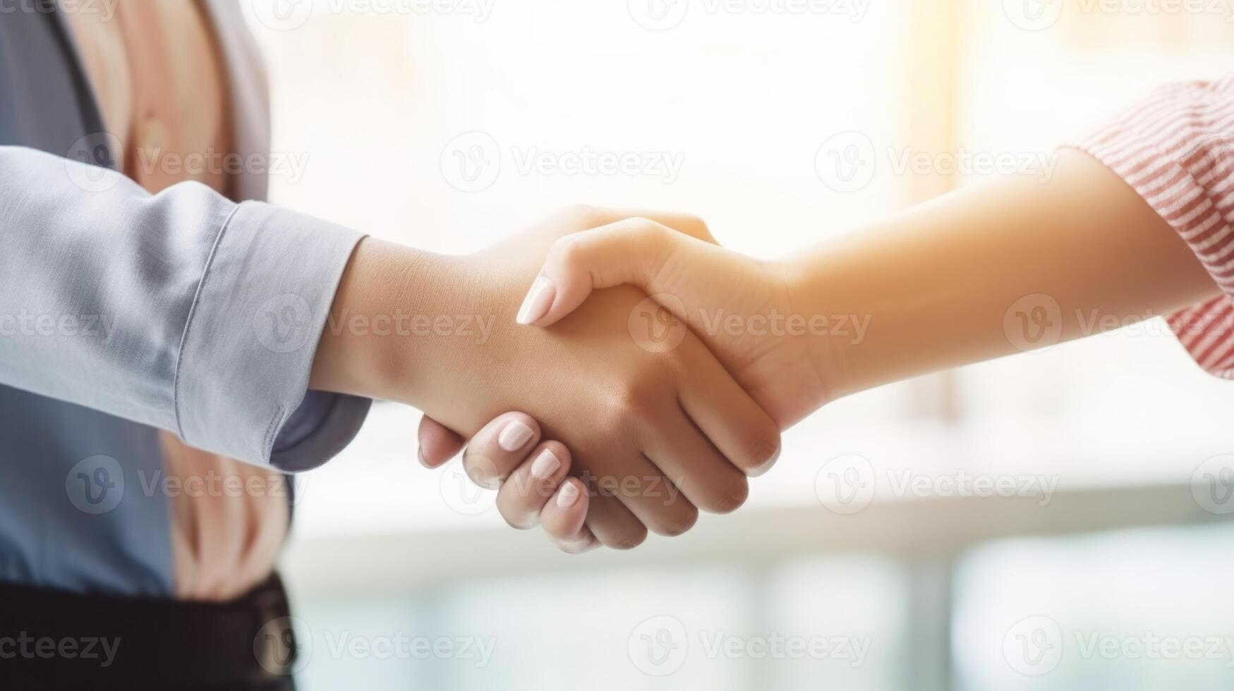 Friendly or casual handshake between two women. Close up. . photo