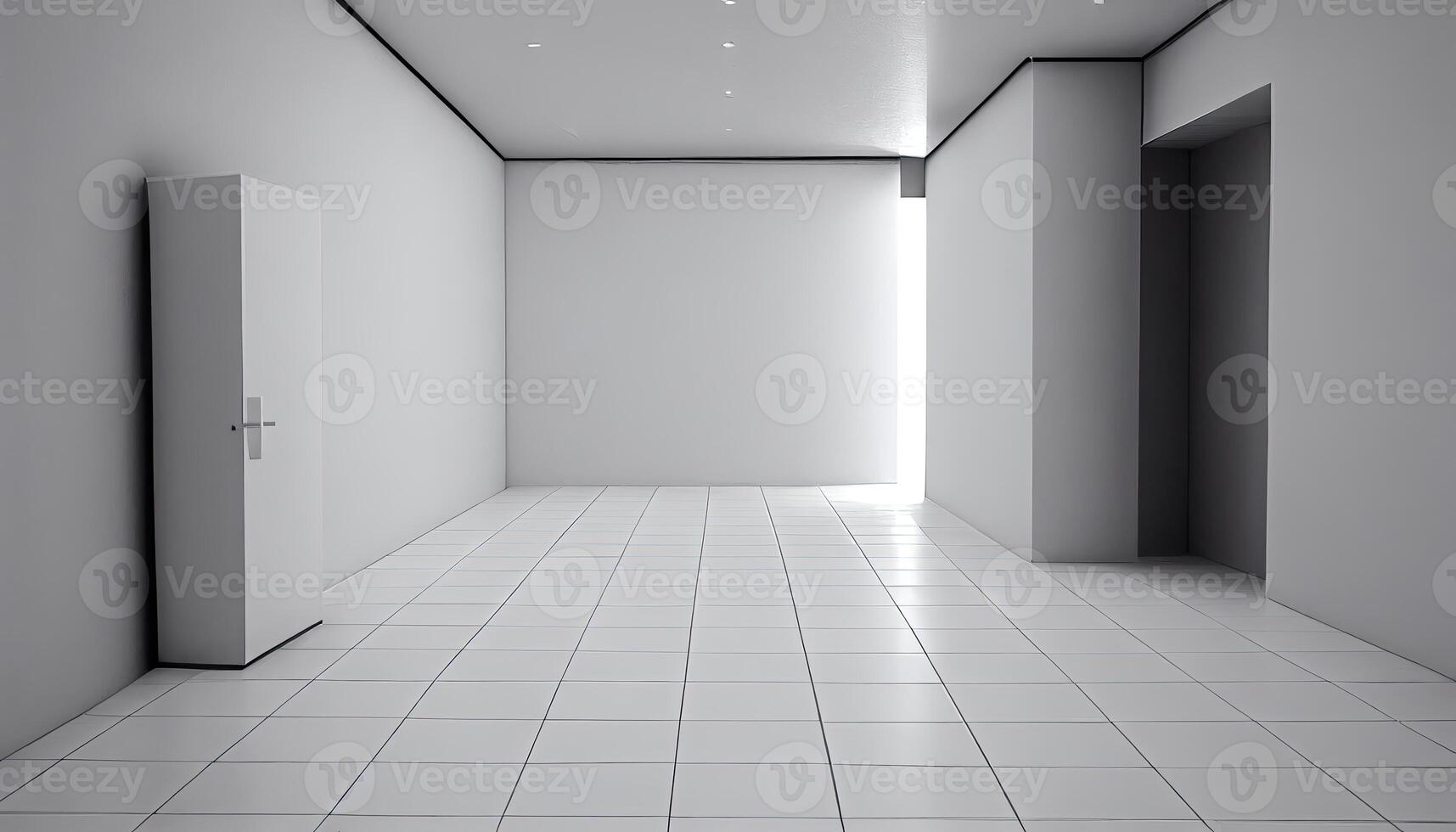 vacío habitación con ventana, paredes, piso y techo. 3d blanco interior de vivo habitación, oficina, galería, estudio o pasillo, vector realista ilustración en perspectiva vista. ai generativo. foto