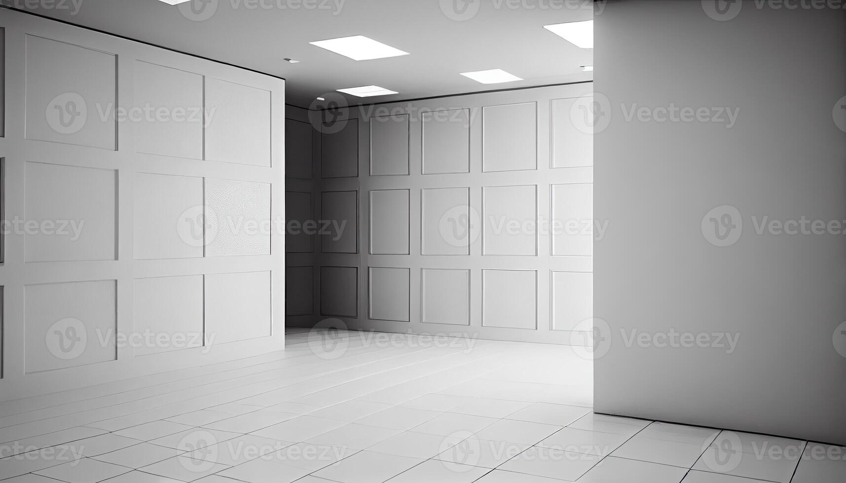 vacío habitación con ventana, paredes, piso y techo. 3d blanco interior de vivo habitación, oficina, galería, estudio o pasillo, vector realista ilustración en perspectiva vista. ai generativo. foto