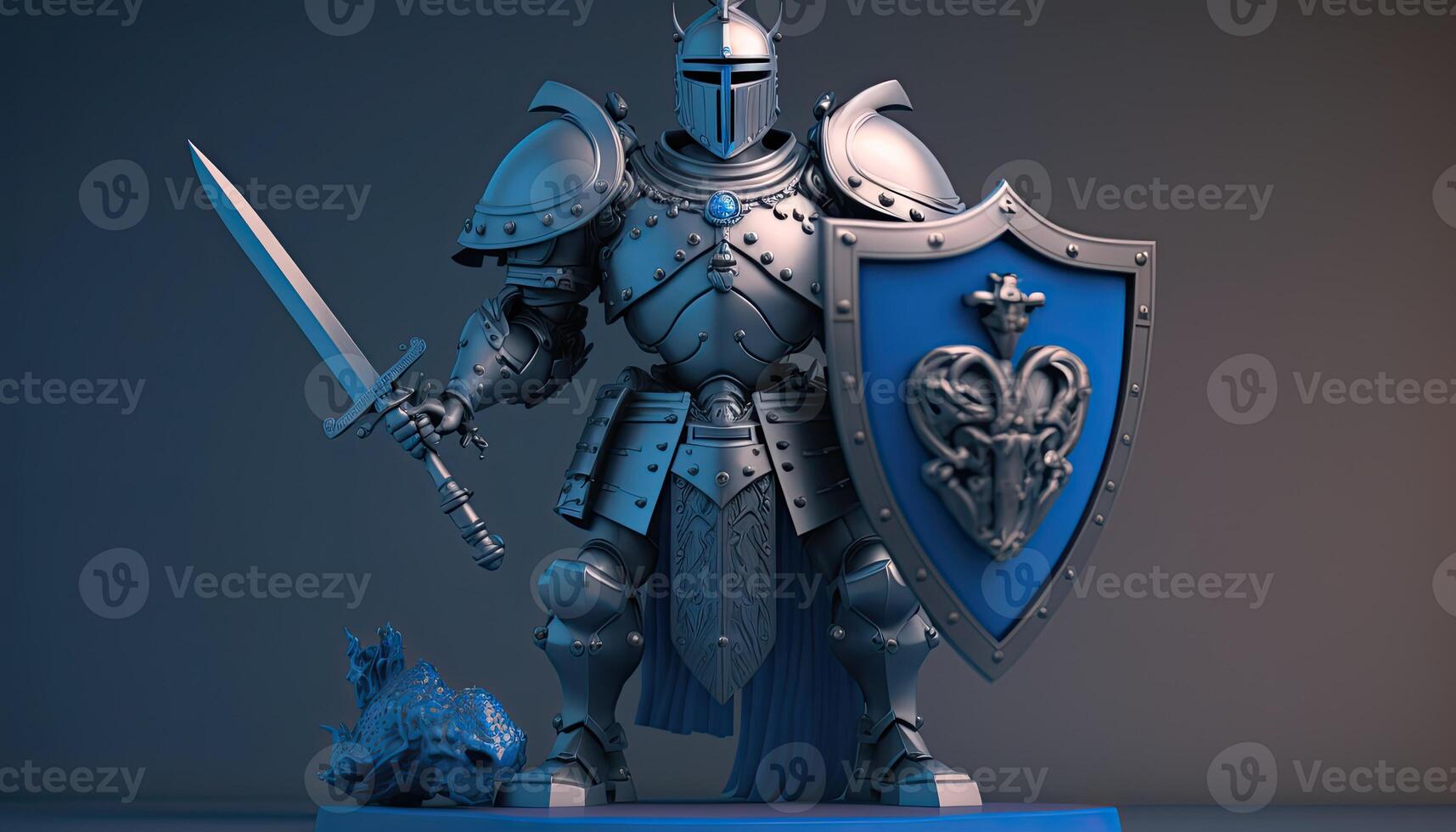 A cyborg holding a futuristic sword with shield, digital art style. . photo