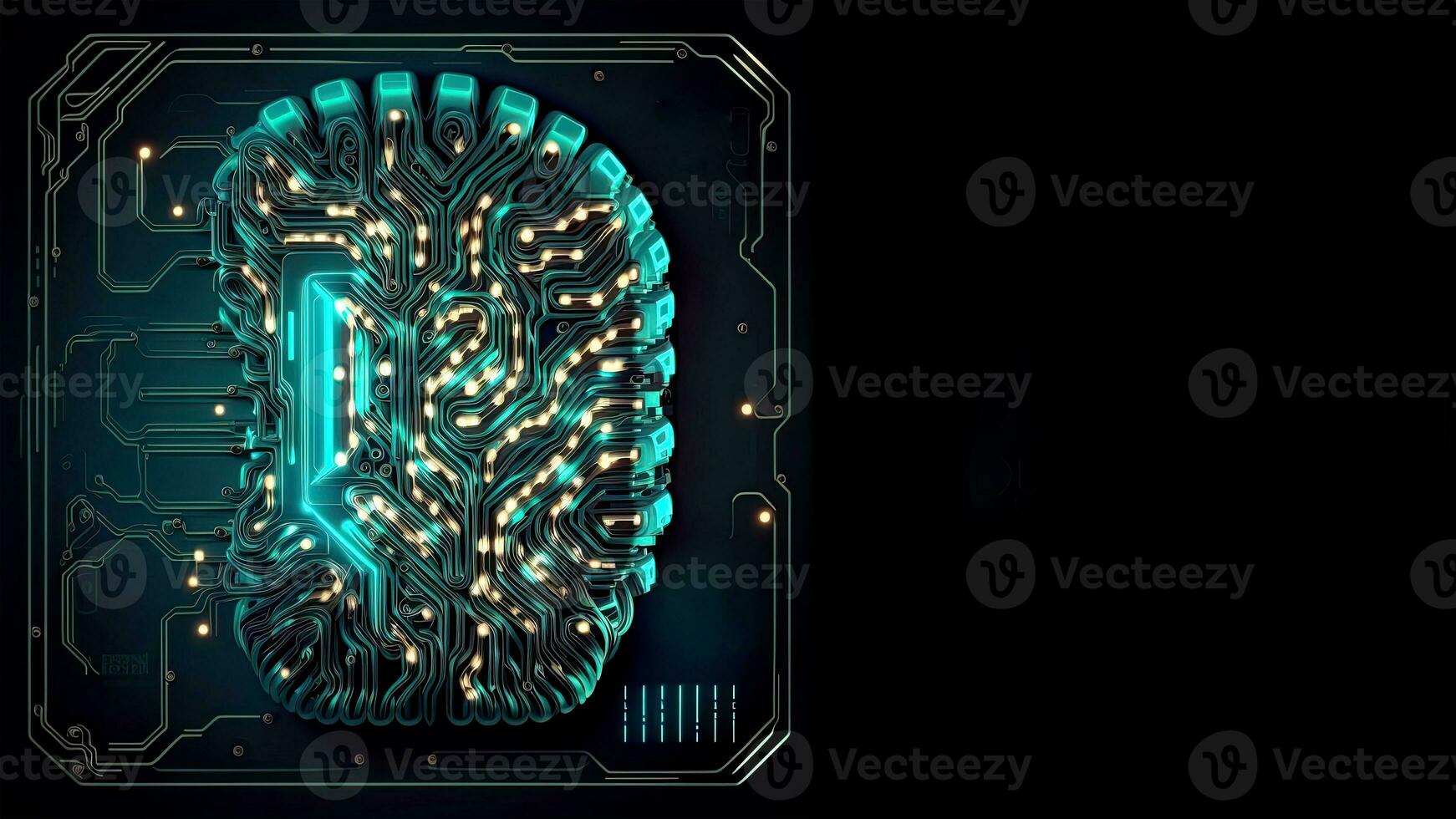 cuántico informática con humano cerebro circuitos generativo ai tecnología y espacio para tu mensaje. foto