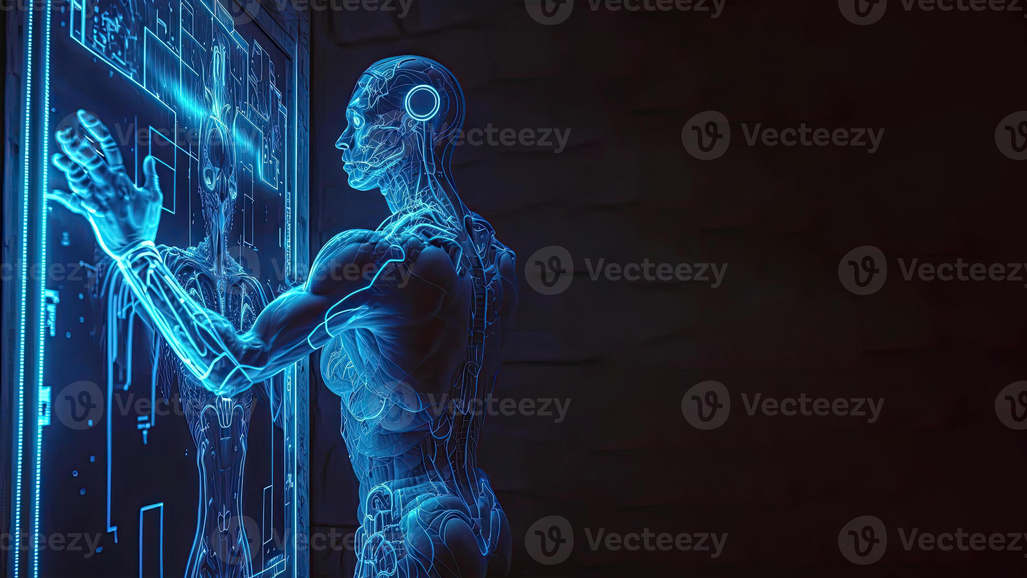 Robot operating virtual interface and manipulating elements with