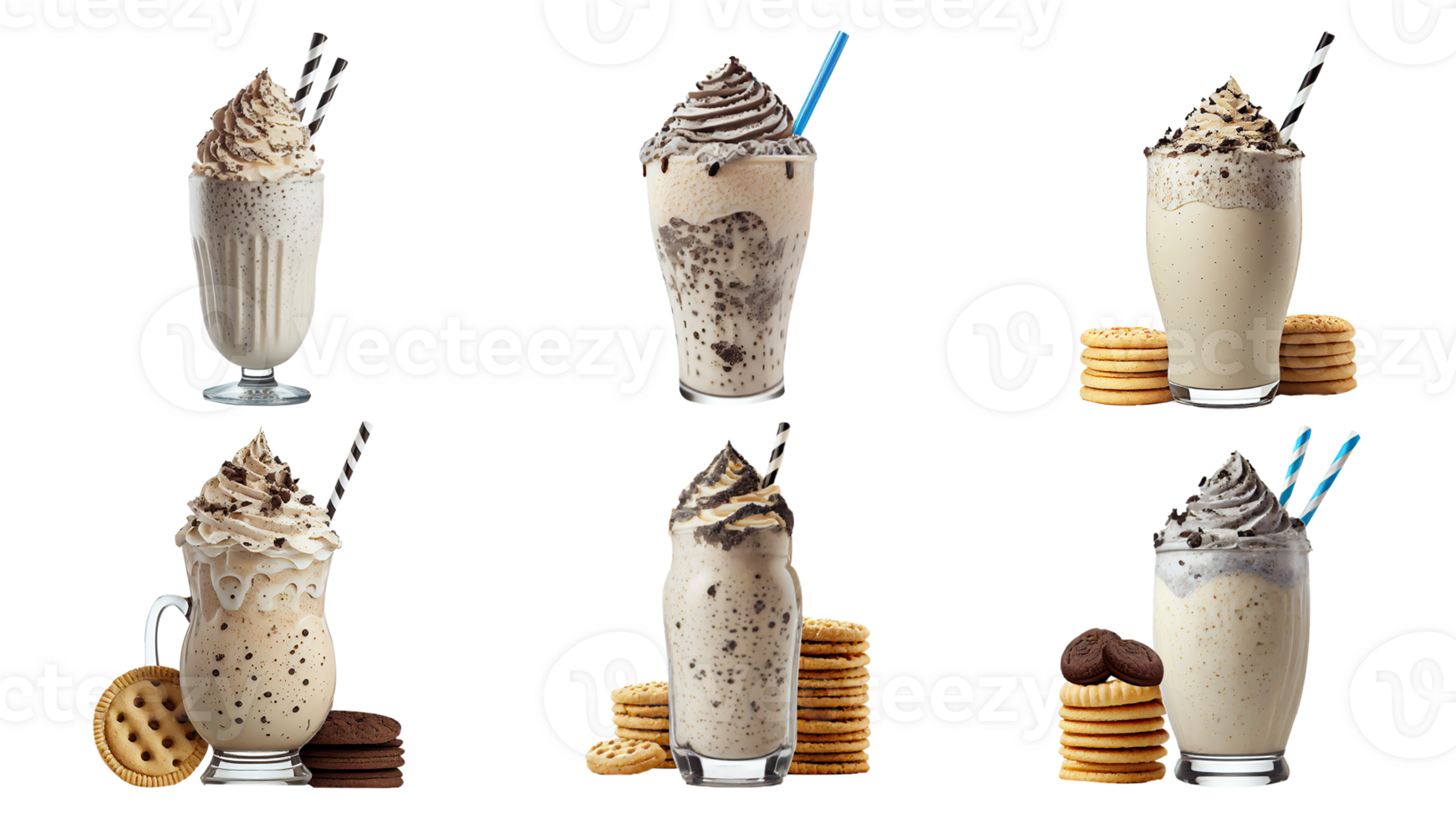 coleção do realista delicioso milkshake óculos com biscoitos elementos. 3d renderizar. png