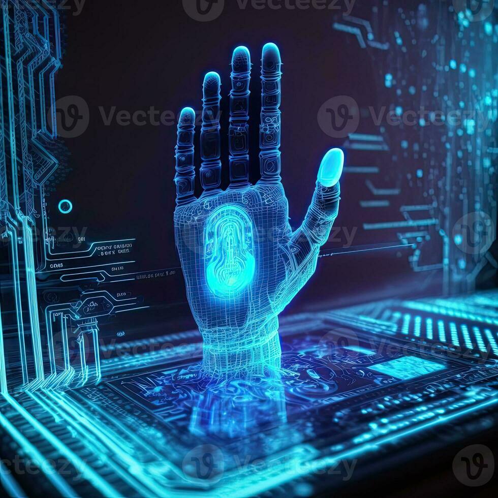 AI, Machine Learning, robot hand touch on big data network connection background, science and technology artificial intelligence, innovation and future. photo