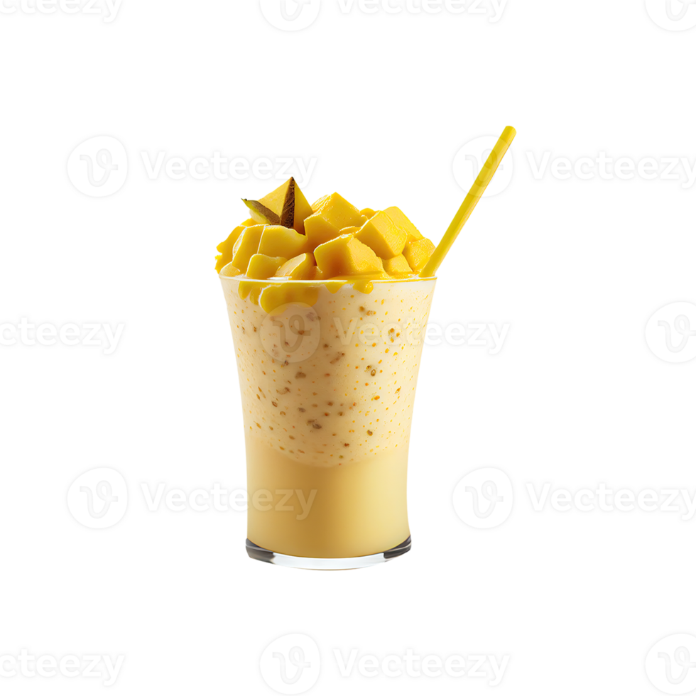 3D Render of Yellow Fruit Pieces Inside Milkshake Glass With Straw Element. png