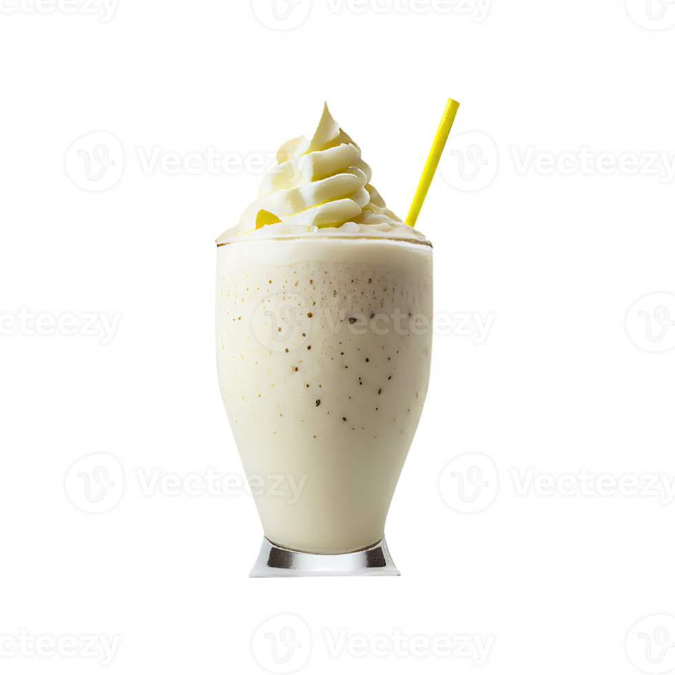 Realistic Milkshake Glass With Whipped Cream, Straw Element. 3D Render. png