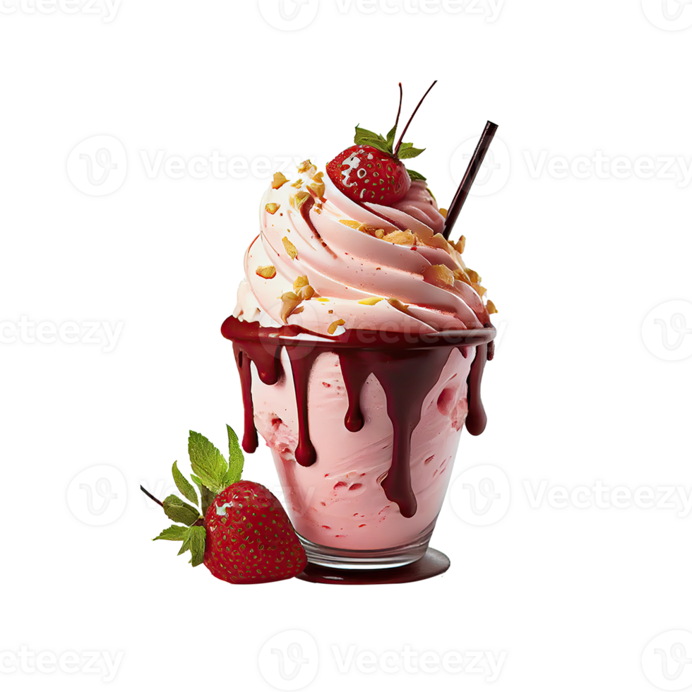 3D Render, Glass of Strawberry Milkshake With Straw Element. png