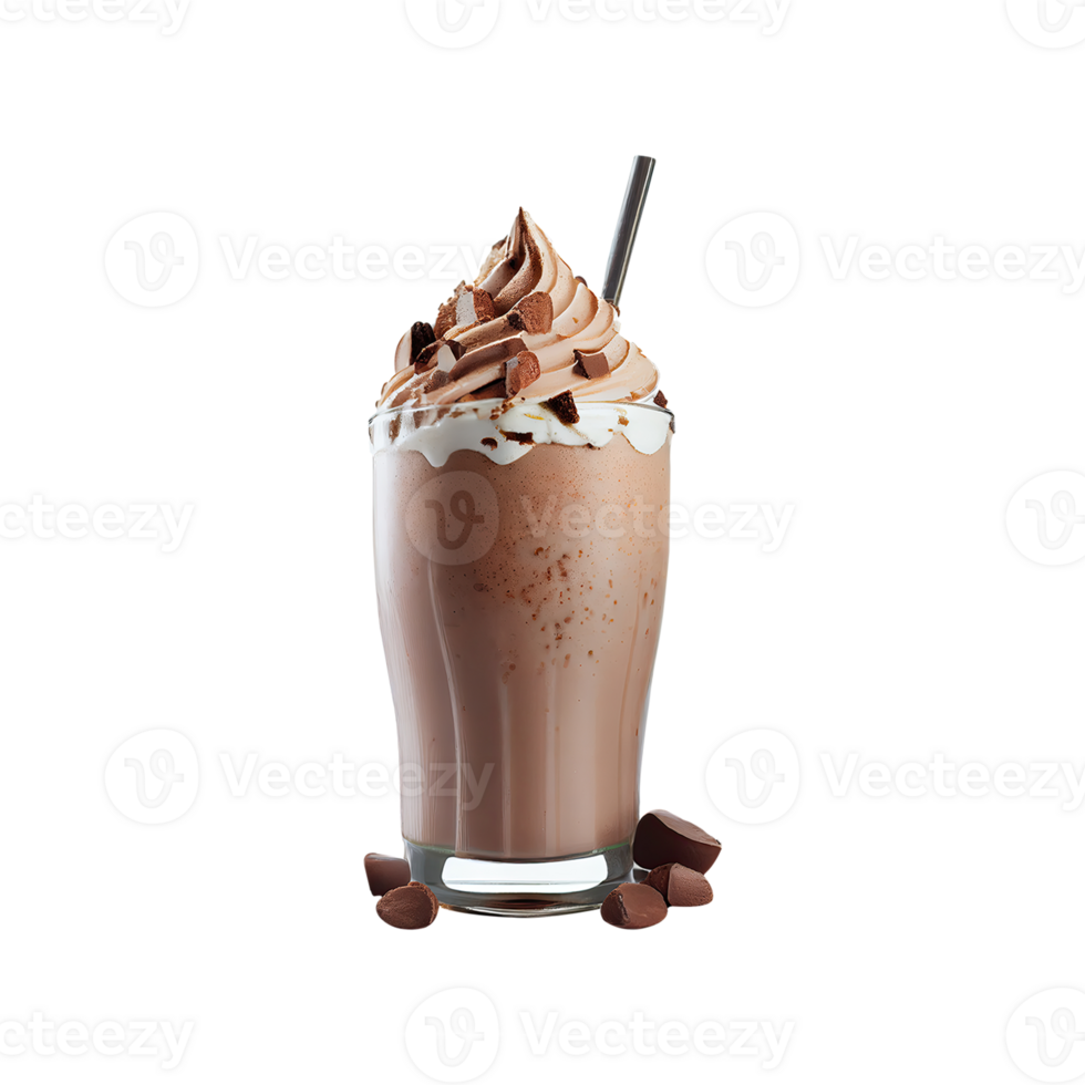 3D Render, Glass of Brownie Milkshake With Chocolate Crumbs And Straw Element. png