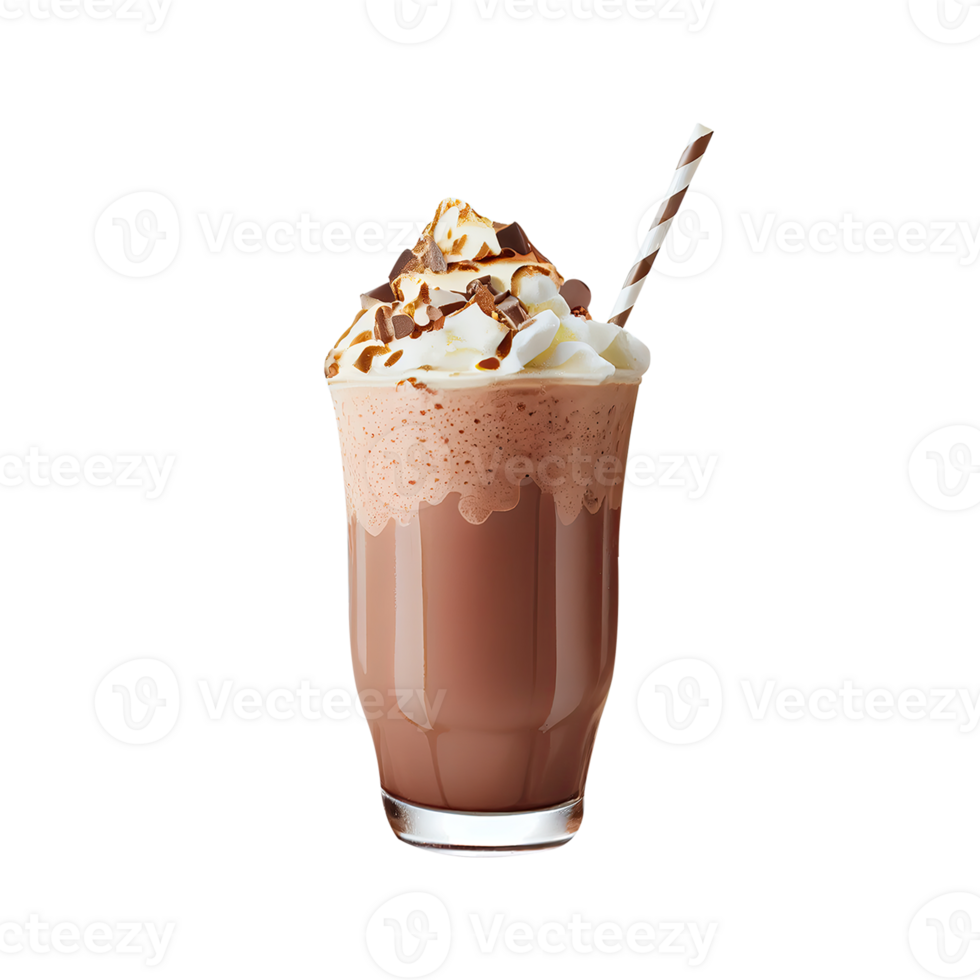 3D Render of Brownie Milkshake Glass With Stripe Straw Element. png