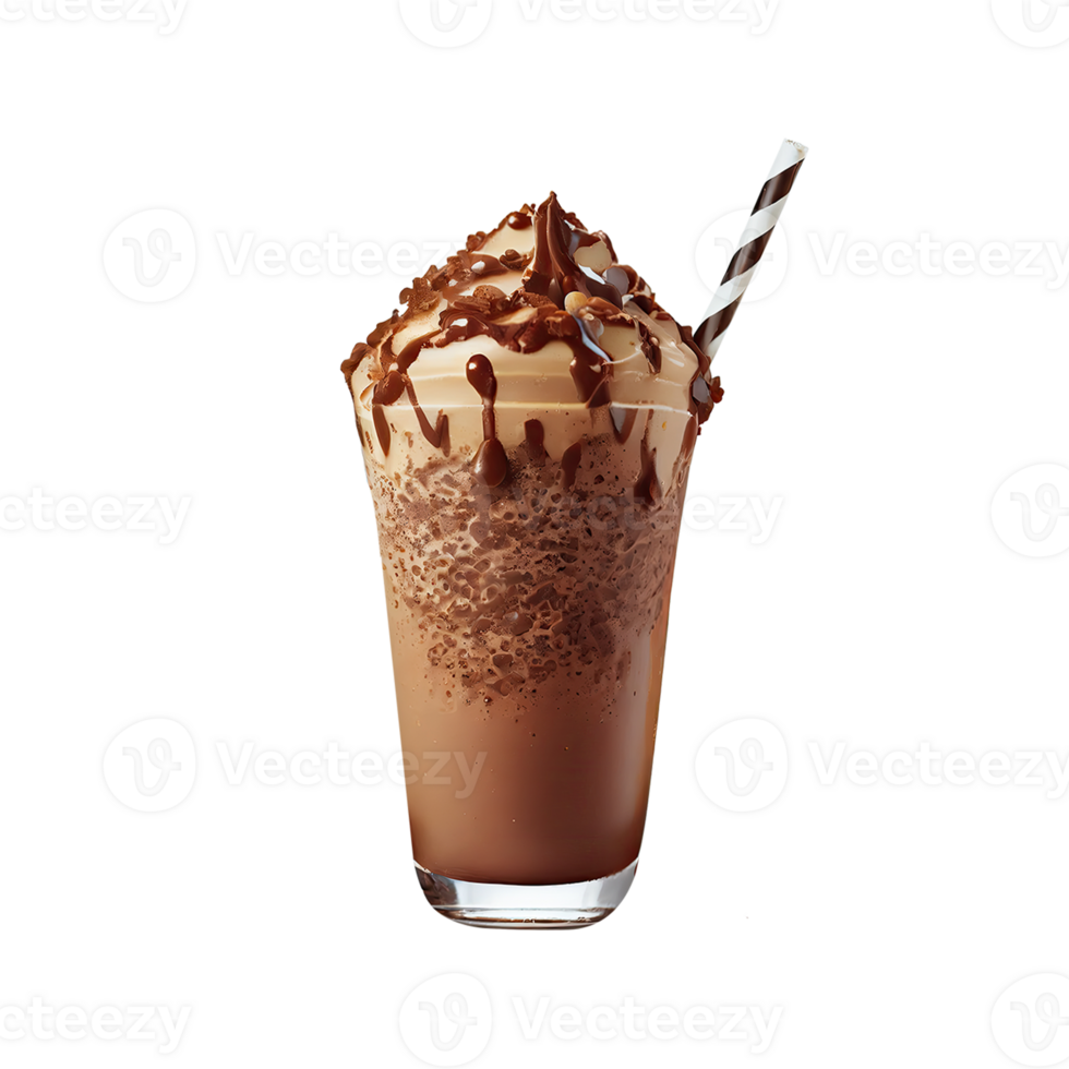 3D Render of Brownie Milkshake Glass With Stripe Straw Element. png