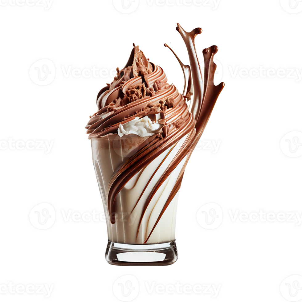 3d veroorzaken, geslagen milkshake glas en Choco siroop Golf element. png