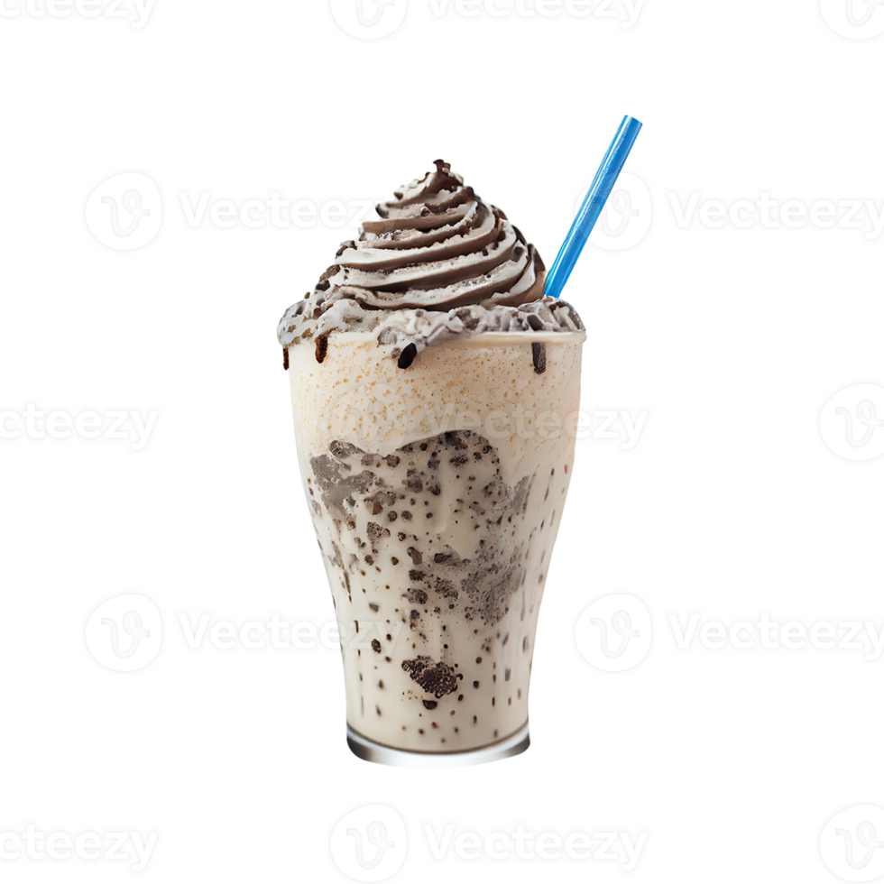 3D Render of Delicious Milkshake Glass With Choco Crumbs, Straw Element. png
