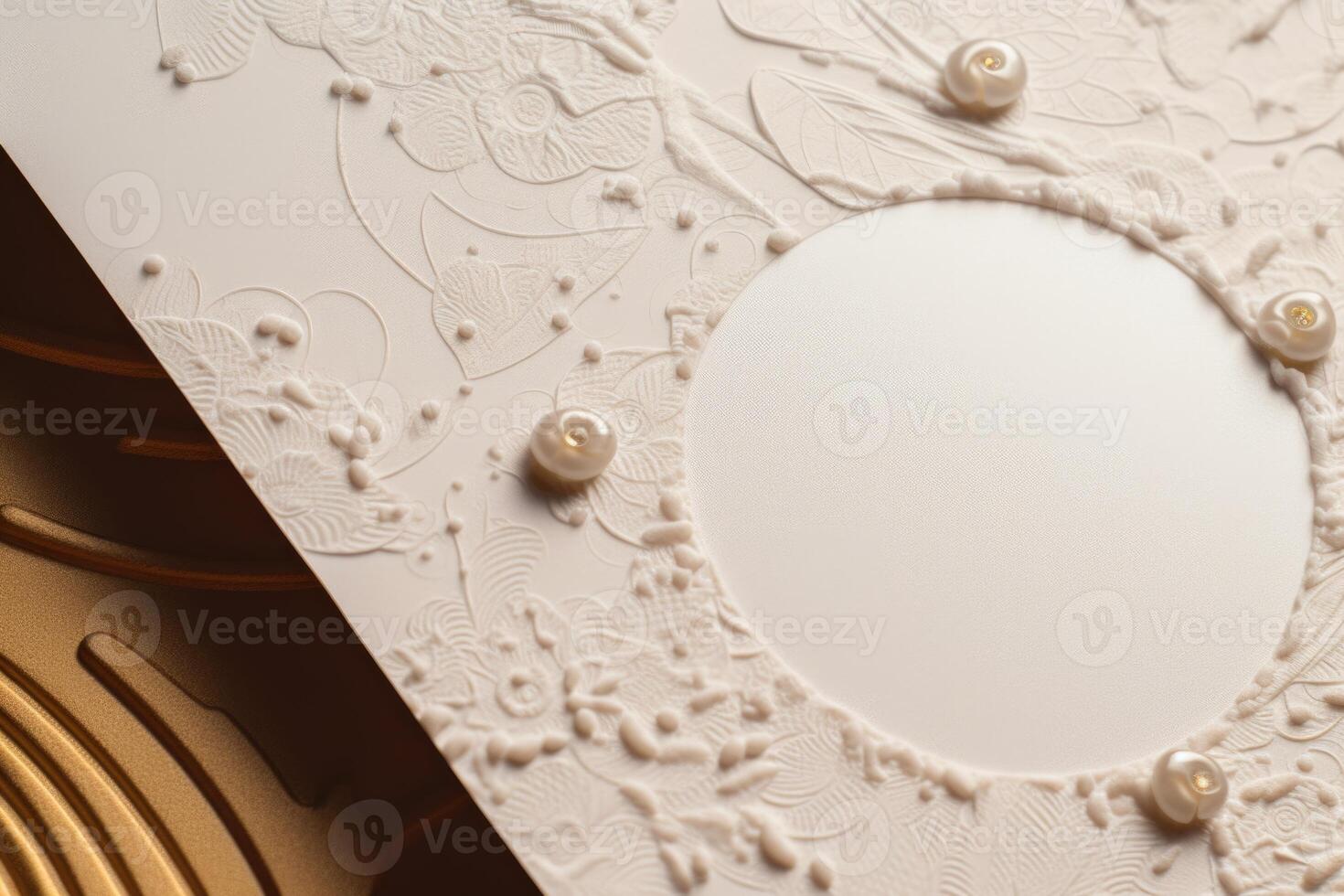 Top View of Golden Luxury Invitation Card, Mock up Template for Design or product placement created using . photo