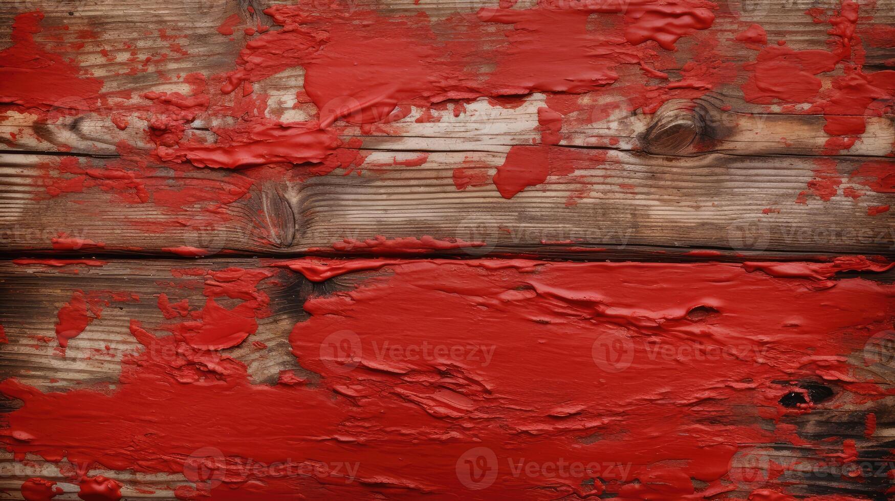 Top View of Red Rusted Paint Plank Texture Table, Wood Background. . photo