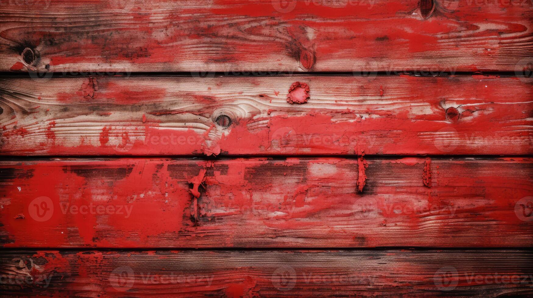 Top View of Red Rusted Paint Plank Texture Table, Wood Background. . photo