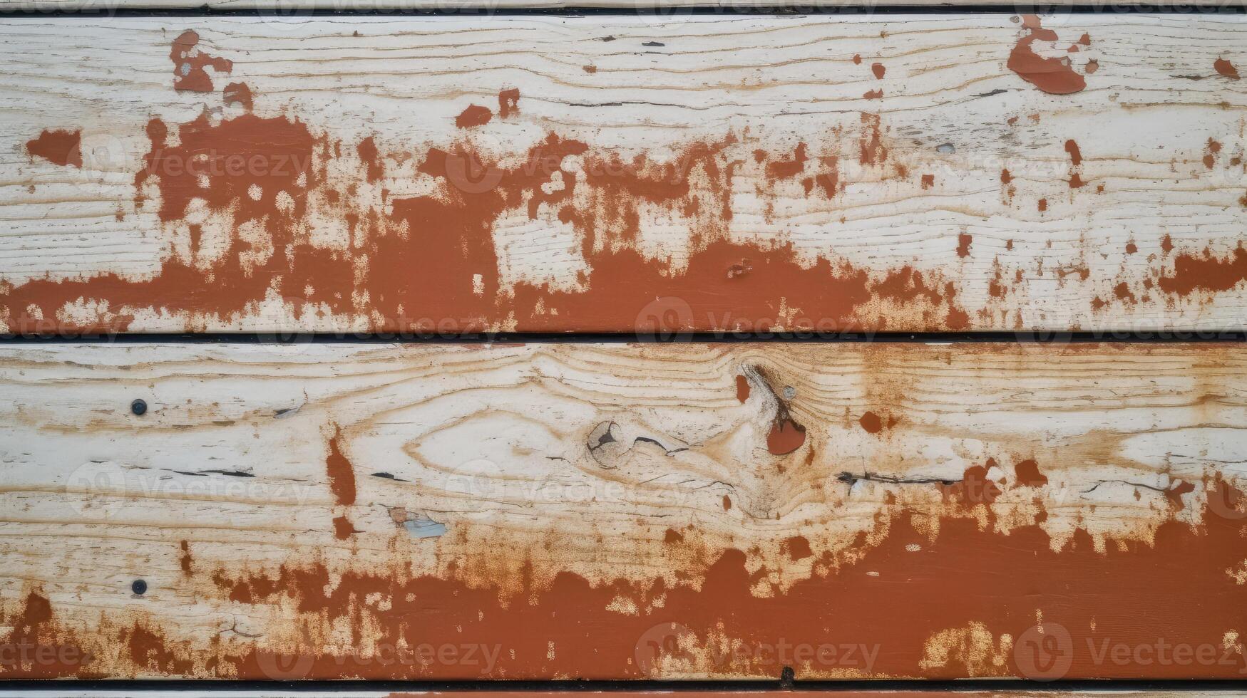 Top View of Red Rusted Paint Wood Texture Table, Background. . photo