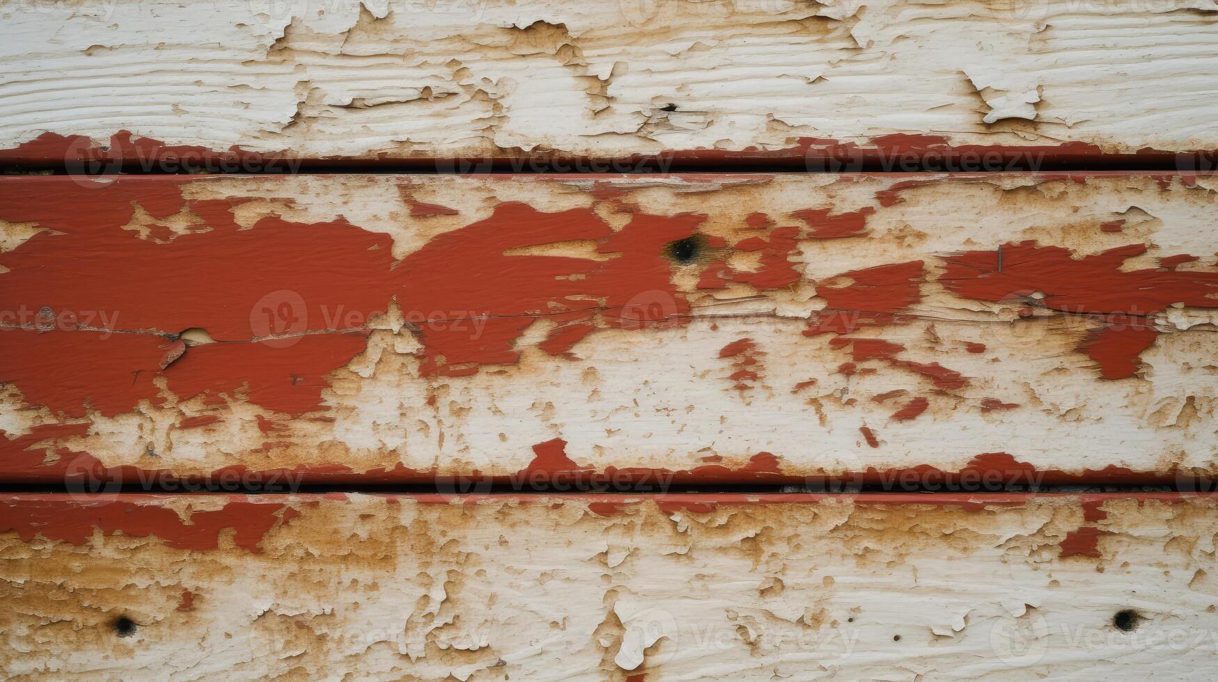 Top View of Red Rusted Paint Wood Texture Table, Background. . photo