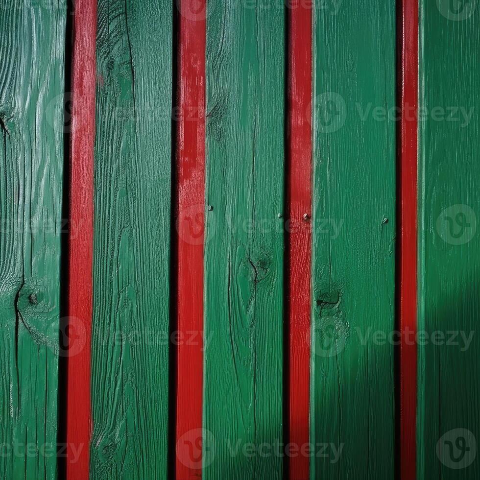 Texture of Red and Green Painted Plank or Wood Background, Top View. photo