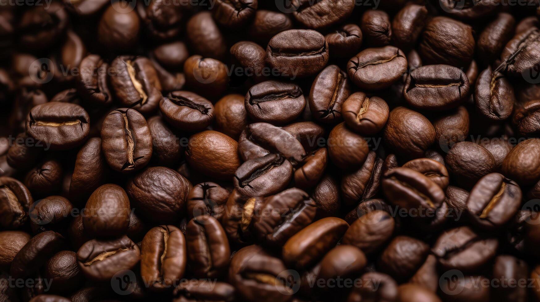Closeup of Fragrant Roasted Coffee Beans Strewn Background. . photo