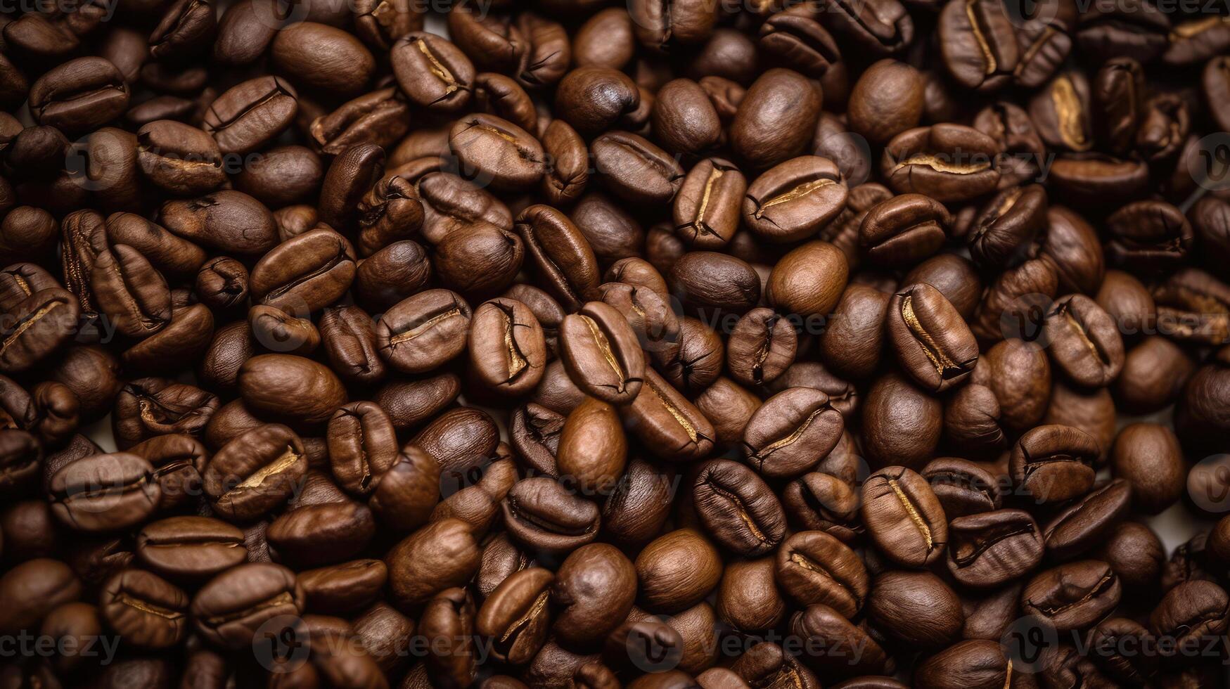 Closeup of Fragrant Roasted Coffee Beans Strewn Background. . photo