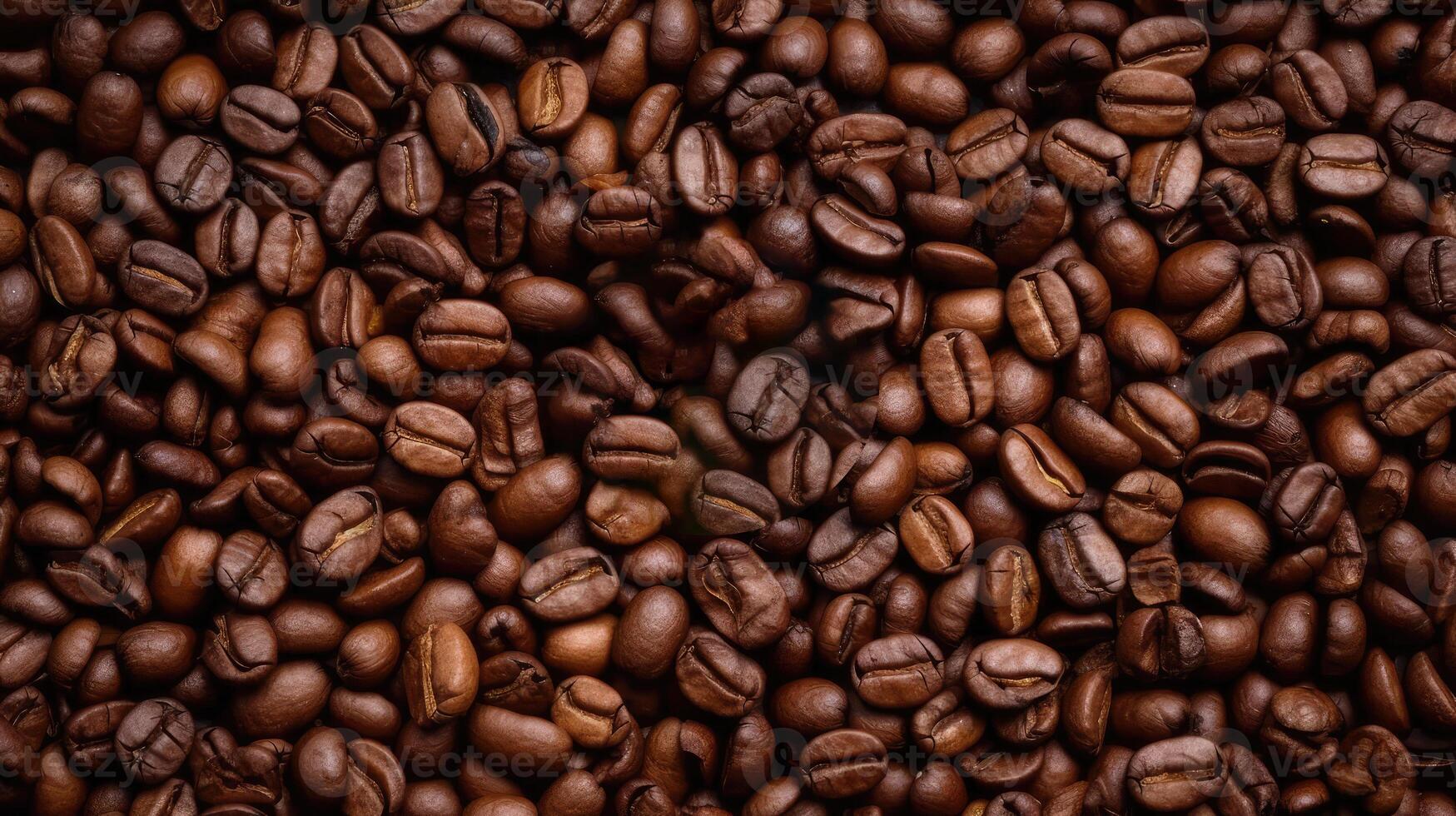 Closeup of Fragrant Roasted Coffee Beans Strewn Background. . photo