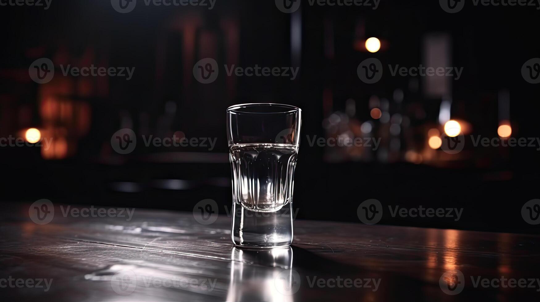 Closeup View of Alcoholic Flavor Drink Glass Isolated on Table at Dark Light Background for Night Party. . photo
