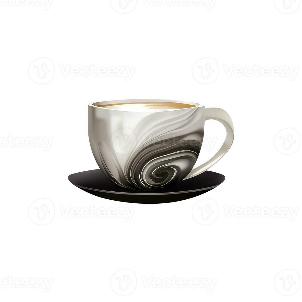 Isolated Brown and White Coffee or Tea Cup with Saucer 3D Icon. photo