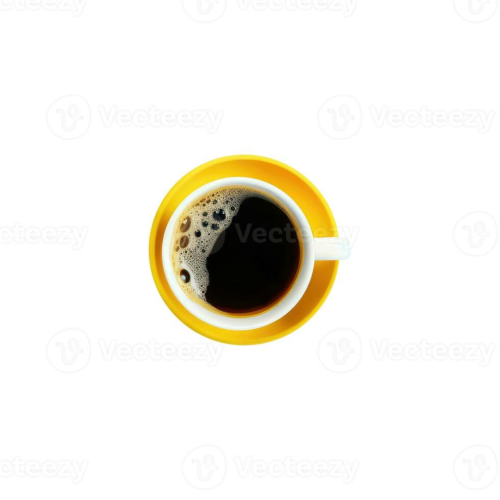 Overhead View of Black Tea or Coffee Cup with Yellow Saucer Icon. photo