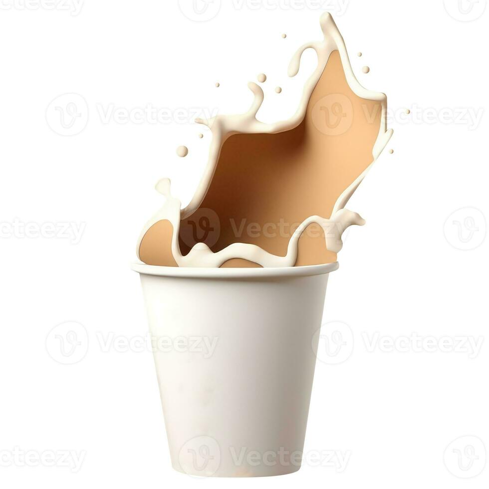 Isolated Delicious Milk Chocolate or Coffee Splashing Disposal Glass 3D Icon. photo