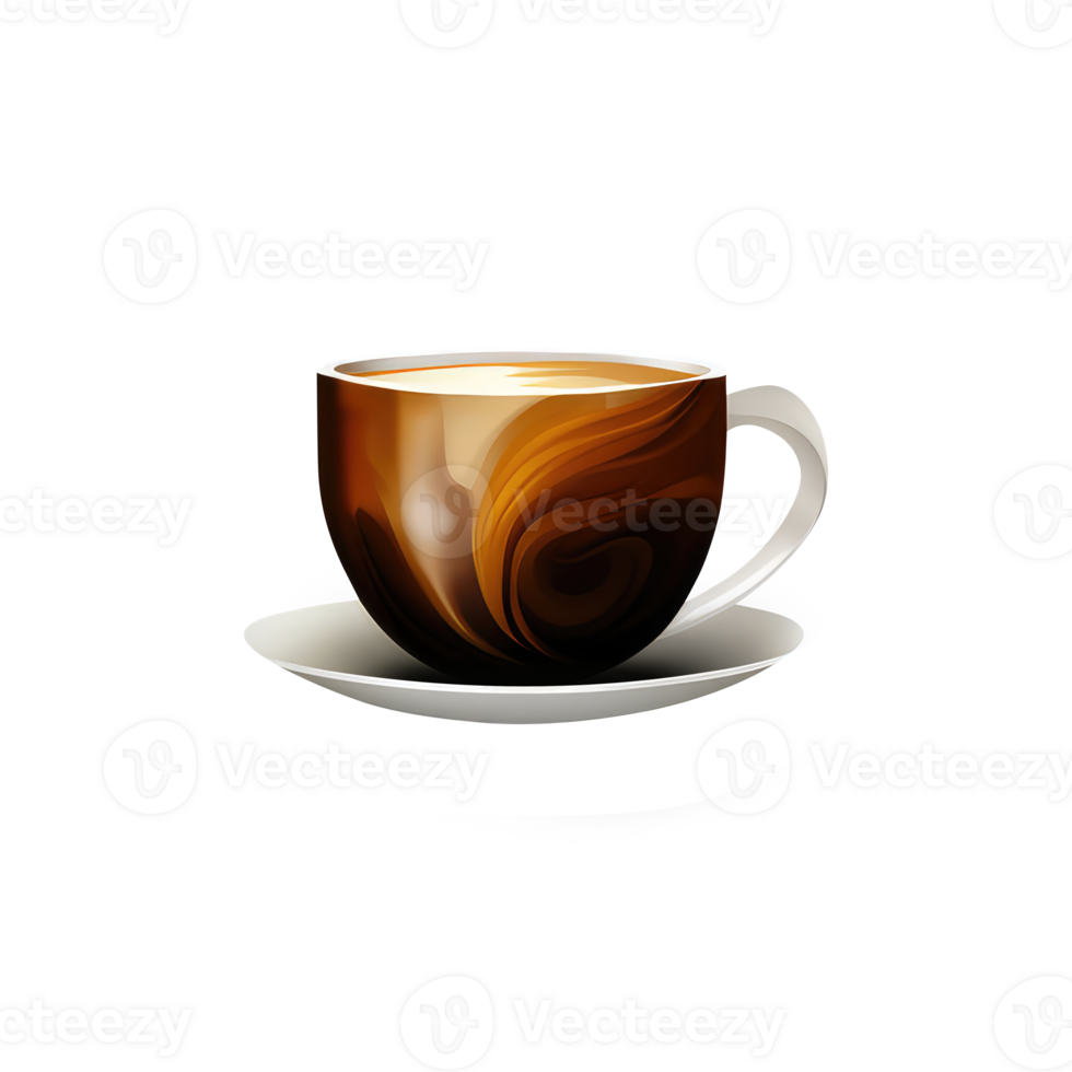 Isolated Brown Coffee or Tea Cup with White Saucer 3D Icon on Transparent Backgorund. png
