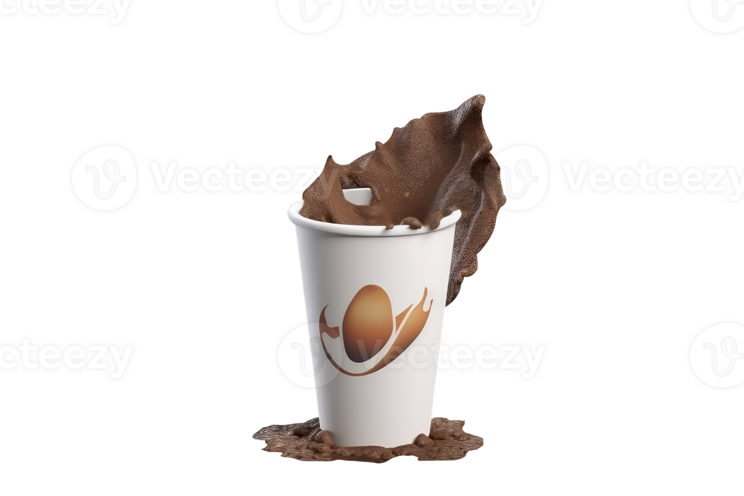 Isolated Delicious Milk Chocolate or Coffee Splashing Disposal Glass Icon on Transparent Background. 3D Render. png