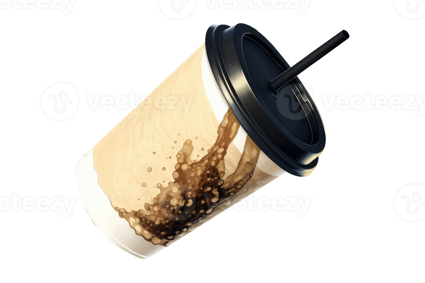 Isolated Drink Paper Cup with Black Straw Icon In 3D Rendering. png