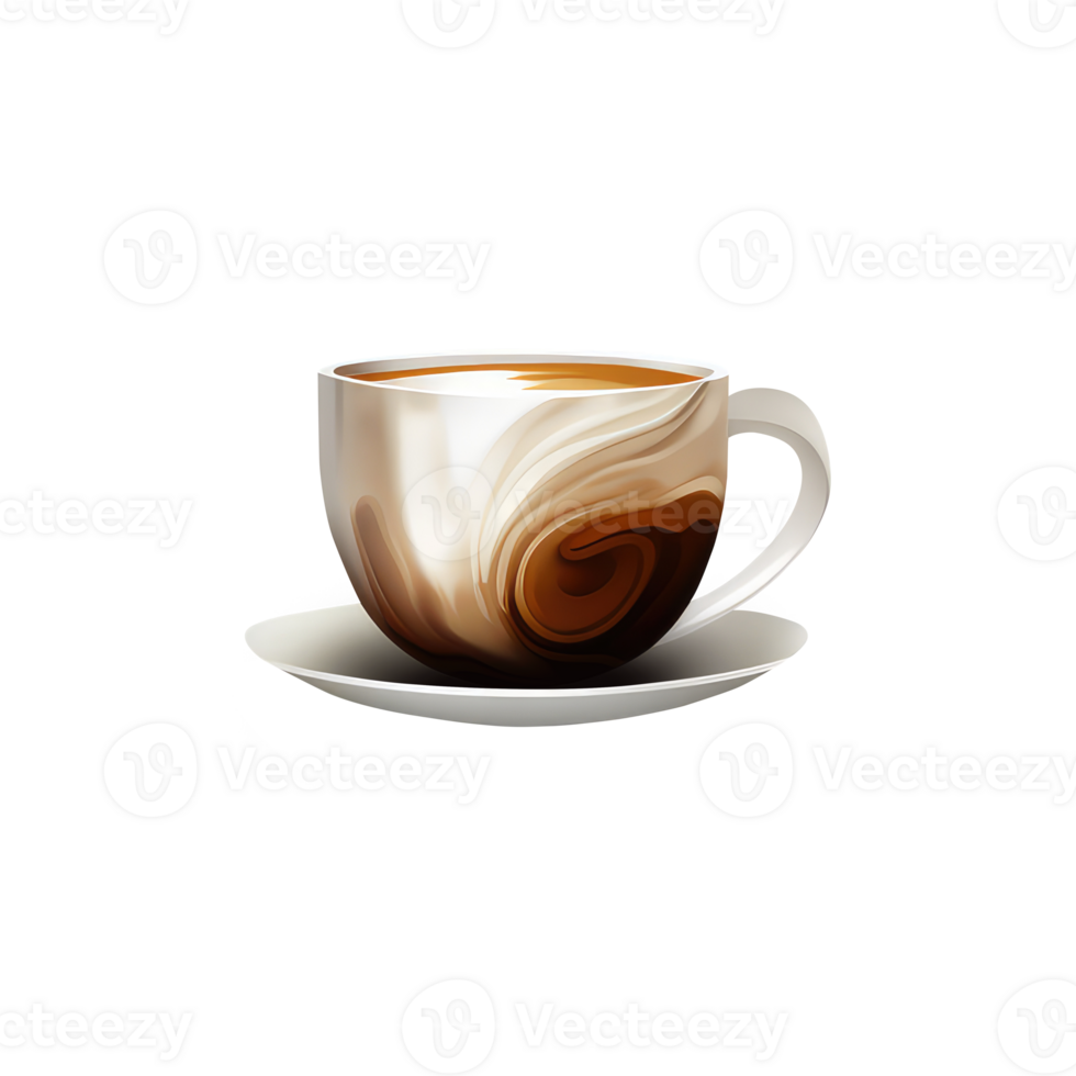 Isolated Brown Coffee or Tea Cup with Saucer 3D Icon on Transparent Background. png