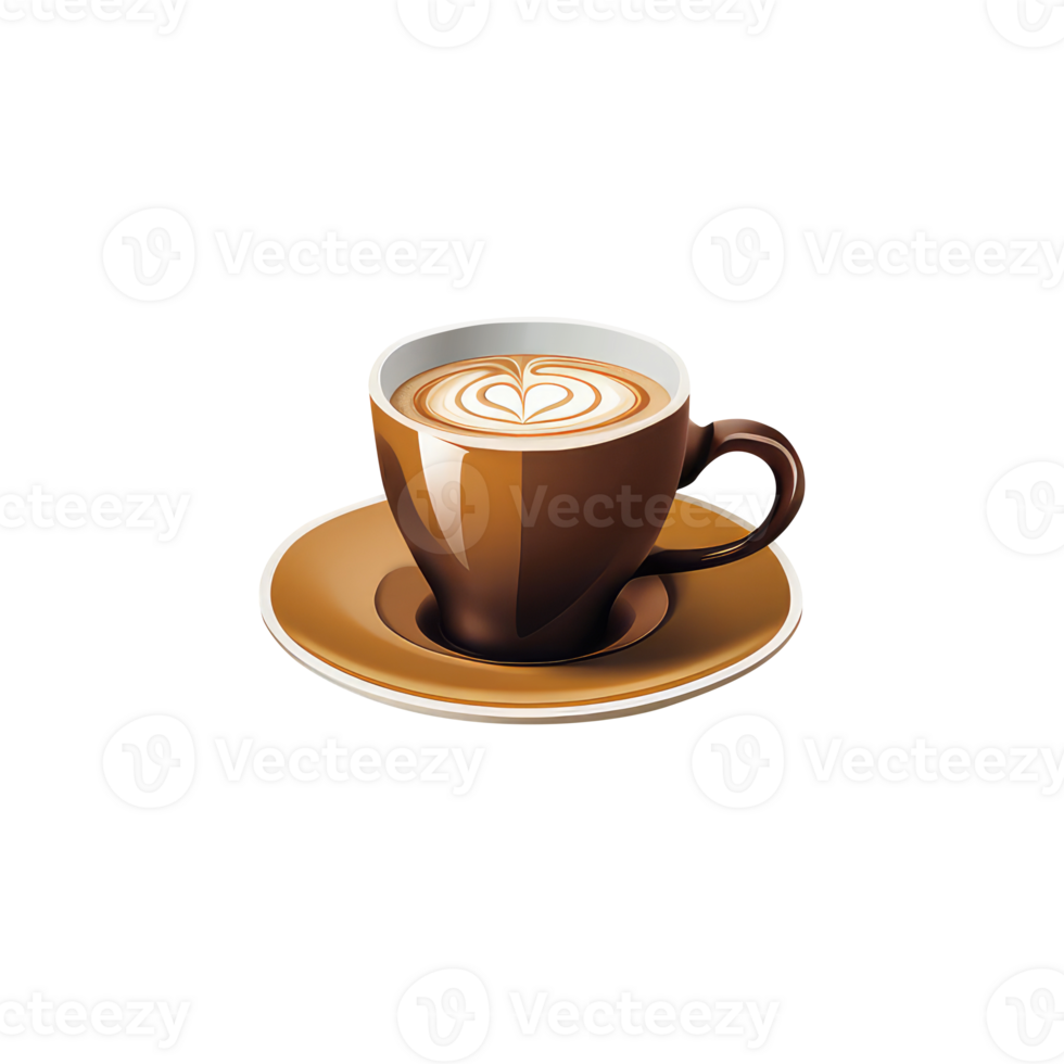 3D Hot Coffee Cappuccino Cup With Spiral Milk Foam Isolated on Transparent Backgorund. png