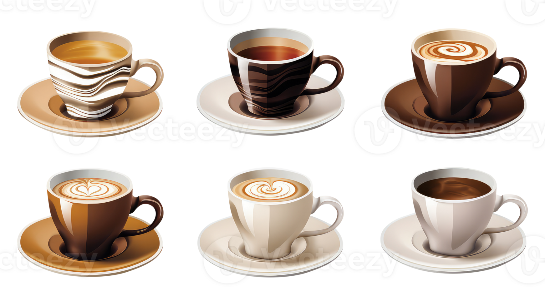 Coffee Cup Assortment with Shape sign and Print Collection Isolated on Transparen Background. 3D Render. png