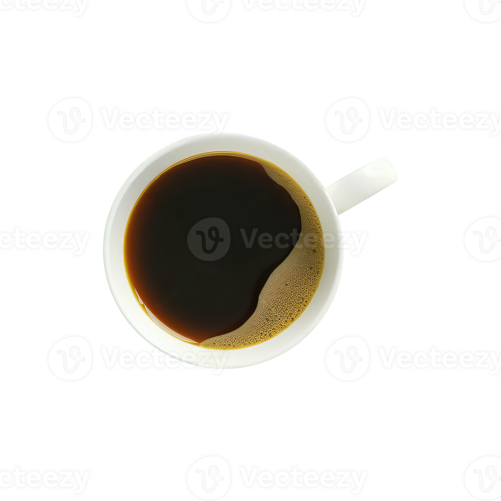Overhead View of Black Tea or Coffee Cup 3D Icon on Transparent Background. png